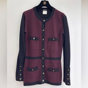Authentic CHANEL Iconic 1995 winter runway cashmere plum buttoned cardigan
